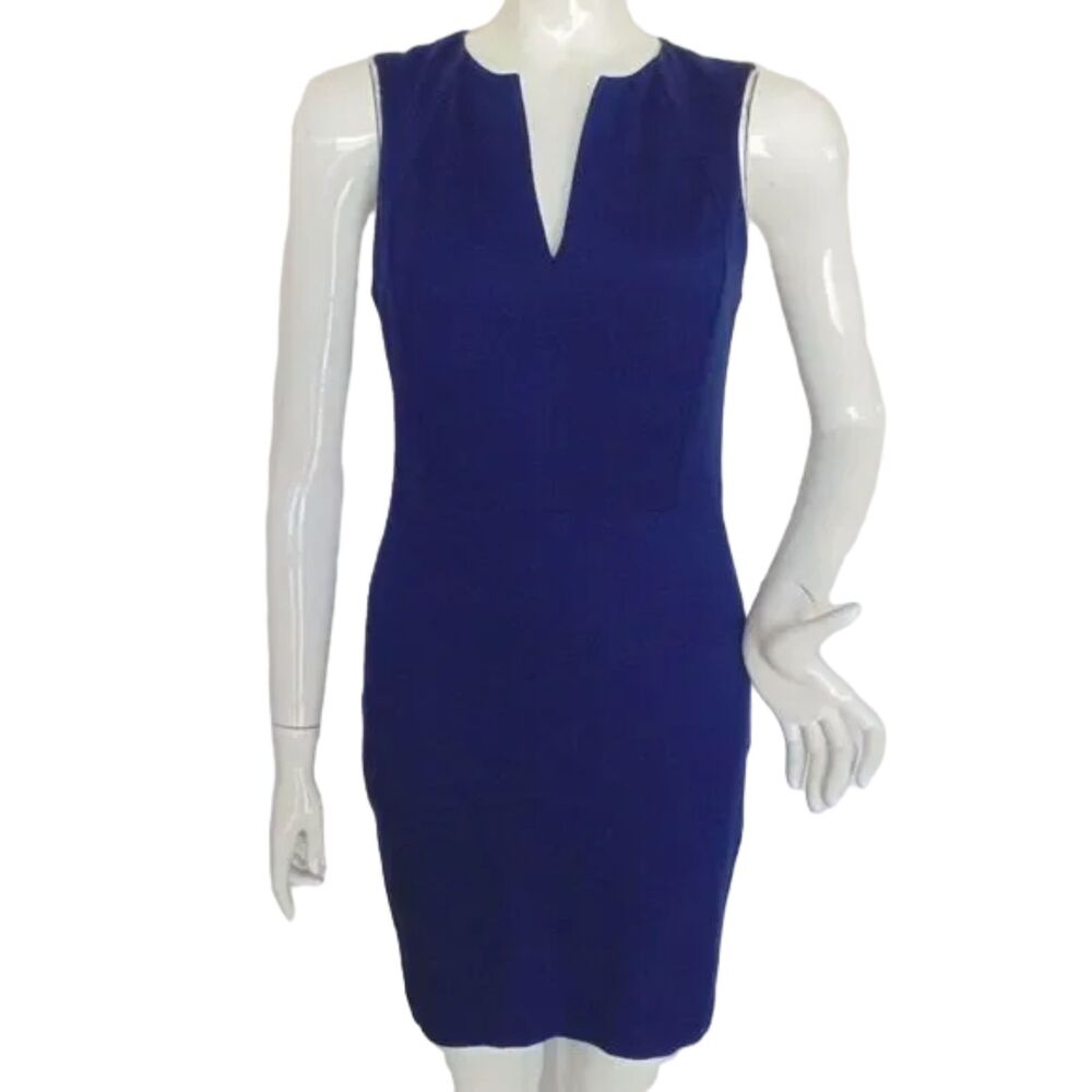 TRINA TURK Dress, XS/2, Navy Blue Sheath, Sleeveless, Split neck, Lace under